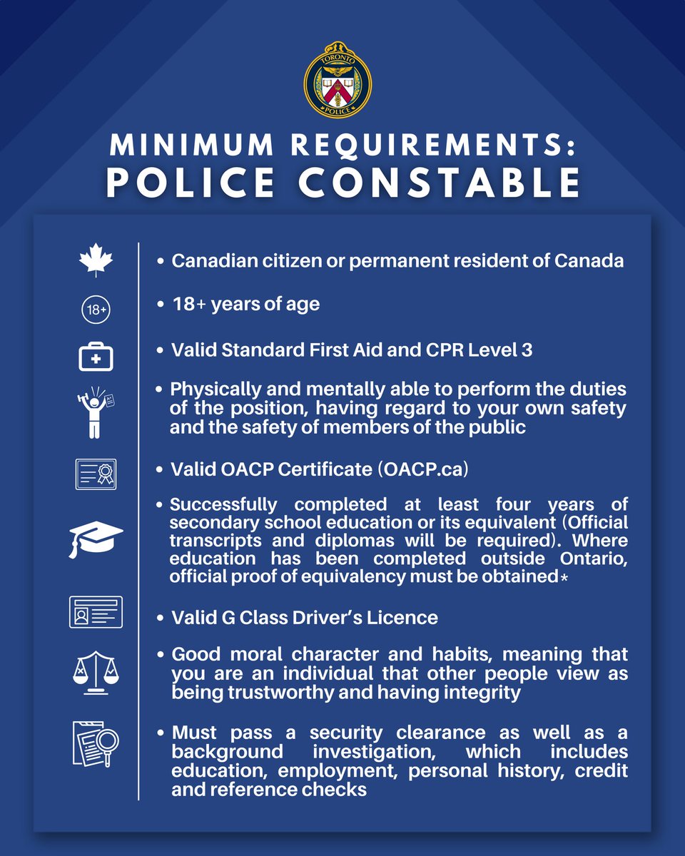 Thinking about applying to TPS as a Police Constable? These are the minimum requirements to do so!
