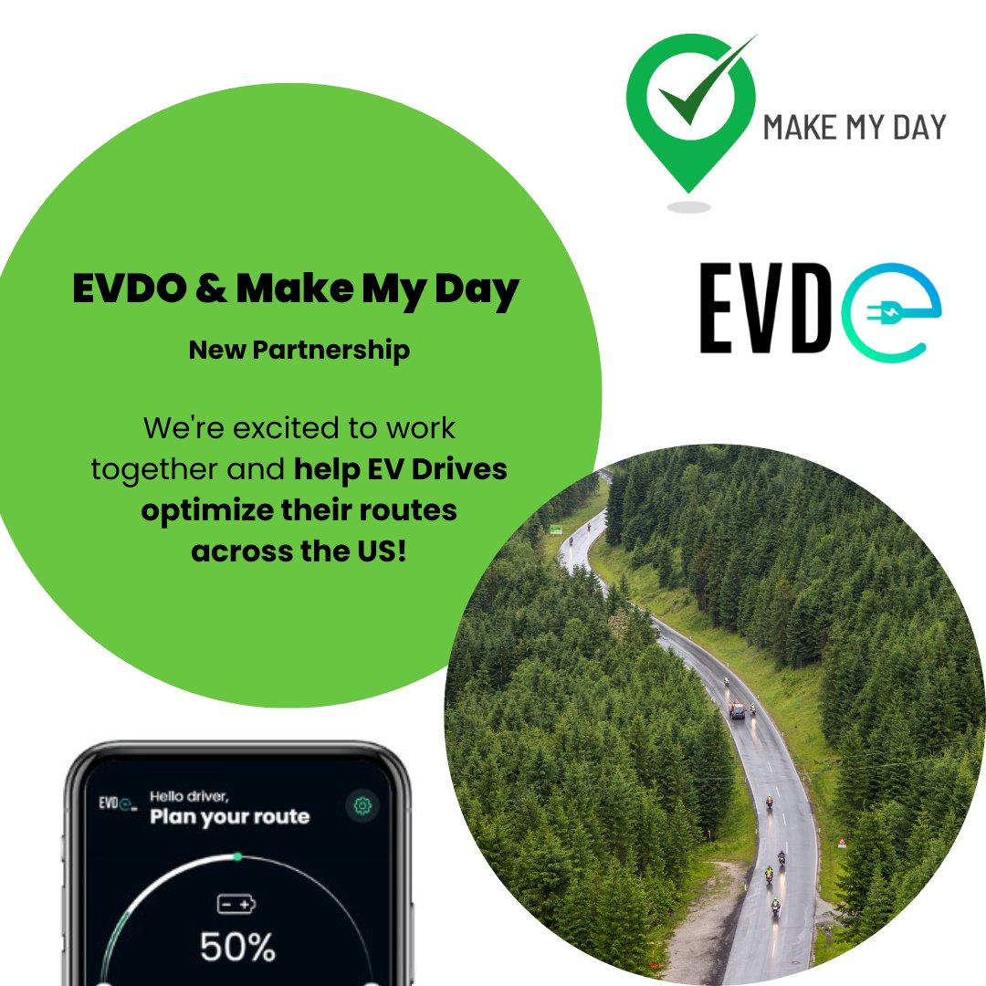 Make_My_Day_App's tweet image. @Make_My_Day_App is launching its new partnership with #EVDO, a prominent company in the #USA specializing in #ChargingOptimization. #EVdrivers will enjoy #optimized #routes and managed charges. Web: Whttps://www.evdoapp.com/
Download: eu1.hubs.ly/H06G1F10 #RoutingApp #EV