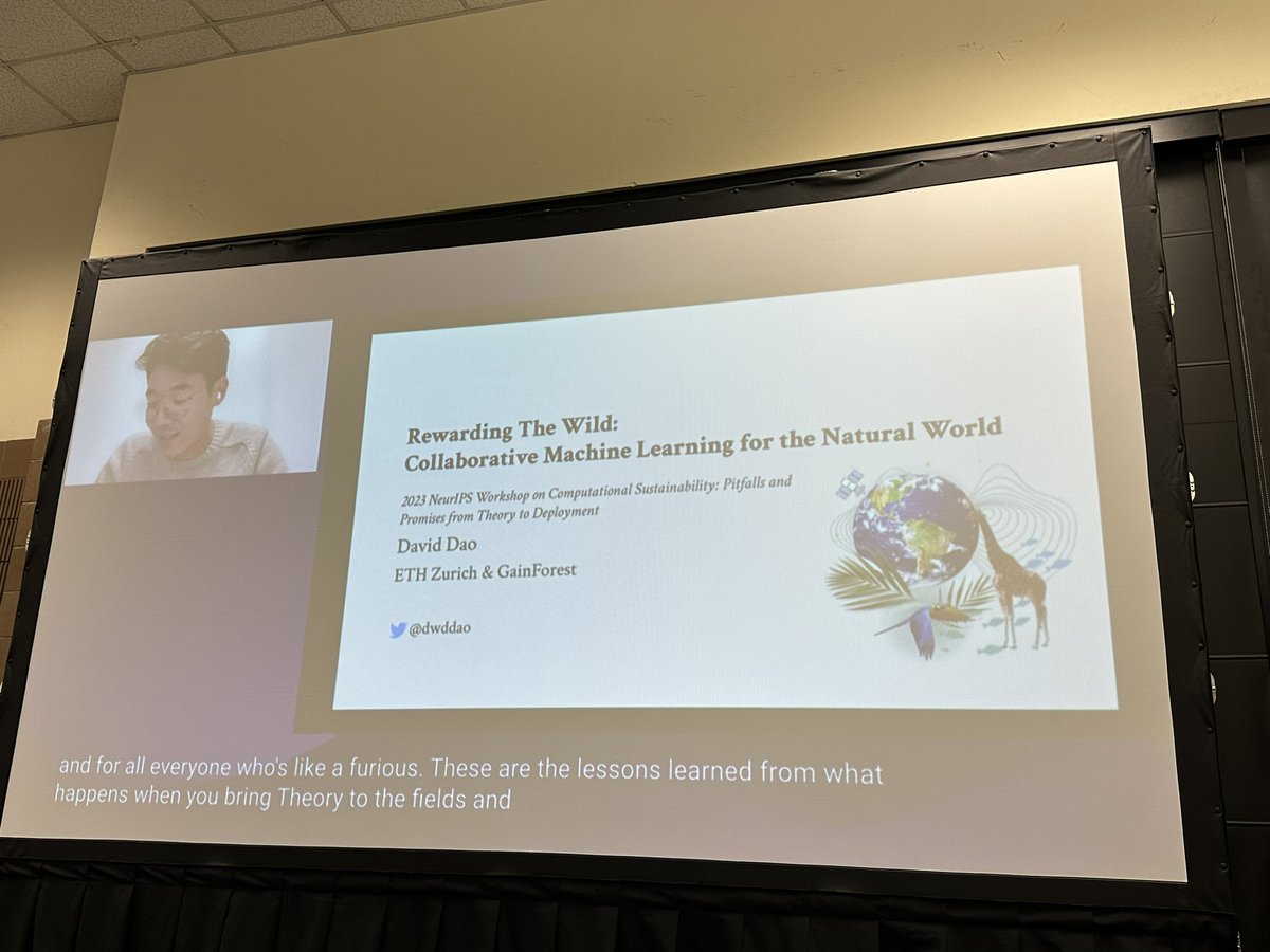 Suzanne Stathatos (@suzstathatos) on Twitter photo Our next speaker <a href="/dwddao/">David Dao</a> gives a presentation on #ML for the natural world, particularly focusing on how <a href="/GainForestNow/">Gainforest.Earth</a> is deploying real-world data payments on the ground with local partnerships in the global south.
<a href="/CompSustNet/">Computational Sustainability Workshop</a> #NeurIPS2023 Our next speaker <a href="/dwddao/">David Dao</a> gives a presentation on #ML for the natural world, particularly focusing on how <a href="/GainForestNow/">Gainforest.Earth</a> is deploying real-world data payments on the ground with local partnerships in the global south.
<a href="/CompSustNet/">Computational Sustainability Workshop</a> #NeurIPS2023