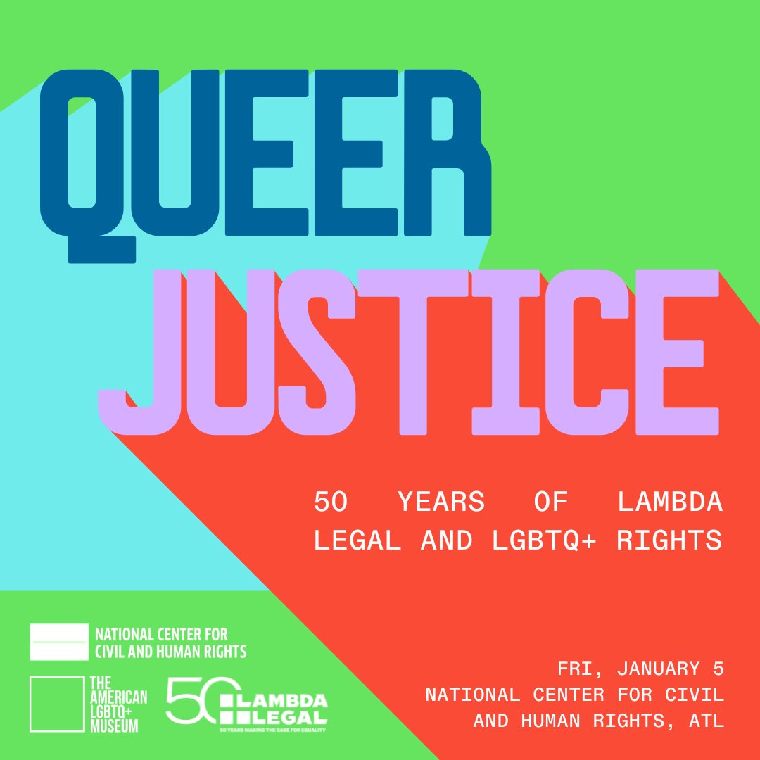 After a successful run in NYC, we're excited to bring our 50th-anniversary exhibit to Atlanta. Join us at the @Ctr4CHR from Jan. 5 - Feb. 16 for a journey through 50 years of Lambda Legal's groundbreaking advocacy in the LGBTQ+ movement ➡️queerjustice.info/programs