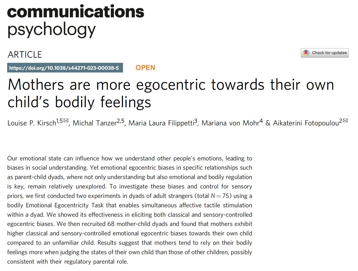 Louise Kirsch (@louisepkirsch) on Twitter photo 📢After a long time in the oven, I am super happy to share this new paper just published in <a href="/CommsPsychol/">Communications Psychology</a>, co-written w/ Michal Tanzer, and w/ @filippetti_ml, <a href="/marianavonmohr/">Mariana von Mohr</a> & <a href="/Katlab_UCL/">KatLab</a> Special thanks to all Katlab former members too! 🥰rdcu.be/dtE5V 📢After a long time in the oven, I am super happy to share this new paper just published in <a href="/CommsPsychol/">Communications Psychology</a>, co-written w/ Michal Tanzer, and w/ @filippetti_ml, <a href="/marianavonmohr/">Mariana von Mohr</a> & <a href="/Katlab_UCL/">KatLab</a> Special thanks to all Katlab former members too! 🥰rdcu.be/dtE5V