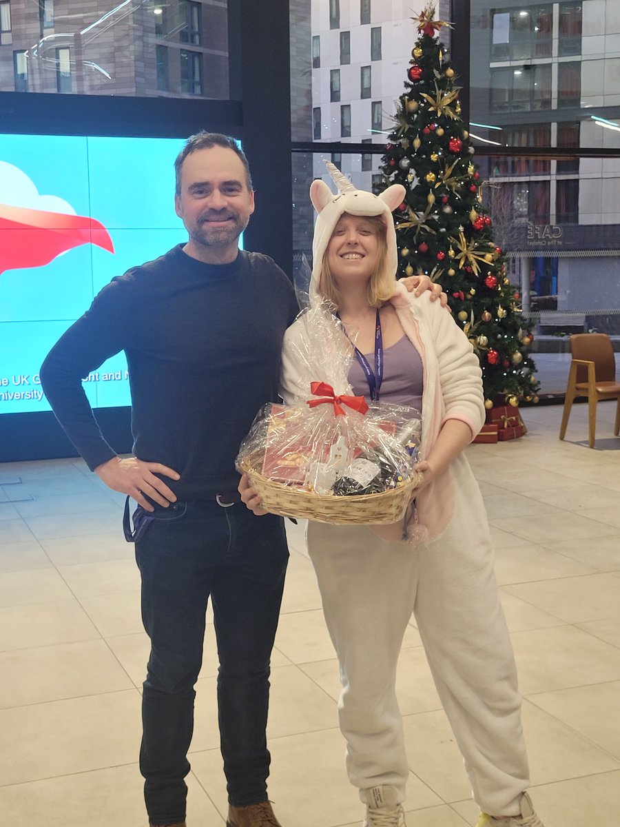 Our centre team crowned @UrbanForesight and Alfie the Elf the Christmas Jumper Day champions last Friday, and today Maddy and David collected their prize hamper! 🎄✨🎅