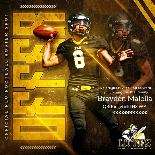 Brayden Malella (@_braydenmalella) on Twitter photo After a great conversation with coach <a href="/SpencerCrace/">Spencer Crace</a> I am excited to announce I have received an official offer from Pacific Lutheran University! Go Lutes!
<a href="/RHSSpudderFB/">Ridgefield Football</a> After a great conversation with coach <a href="/SpencerCrace/">Spencer Crace</a> I am excited to announce I have received an official offer from Pacific Lutheran University! Go Lutes!
<a href="/RHSSpudderFB/">Ridgefield Football</a>