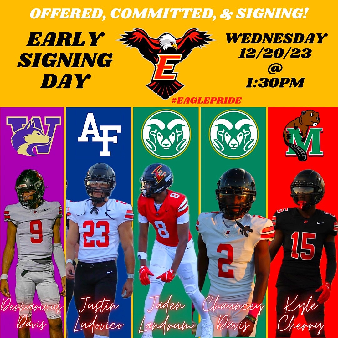 Congratulations! We are extremely proud and happy for our Eagles and their families! #EaglePride @EHSAthletics @EHS__Activities @SGVNSports @Inland_Sports @Pcoachdub1 @KOBrosRecruits @EtiwandaRed @dermaricus1 @JustinLudovico @JadenLandrum8 @ChaunceyDavis15 @Offthe_linekj