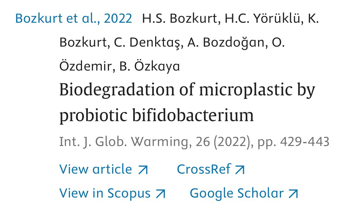 Çeşitli boyutlardaki mikroplastiklerin bağırsak mikrobiyatasına ve bağışıklığa olumsuz etkilerini anlatan bu güzel yayında sciencedirect.com/science/articl… Dünyada mikroplastiği tek yok eden #probif in içeriğinde de yeralan probiyotik bifidobakteri çalışmamız güzel bir atıf aldı .