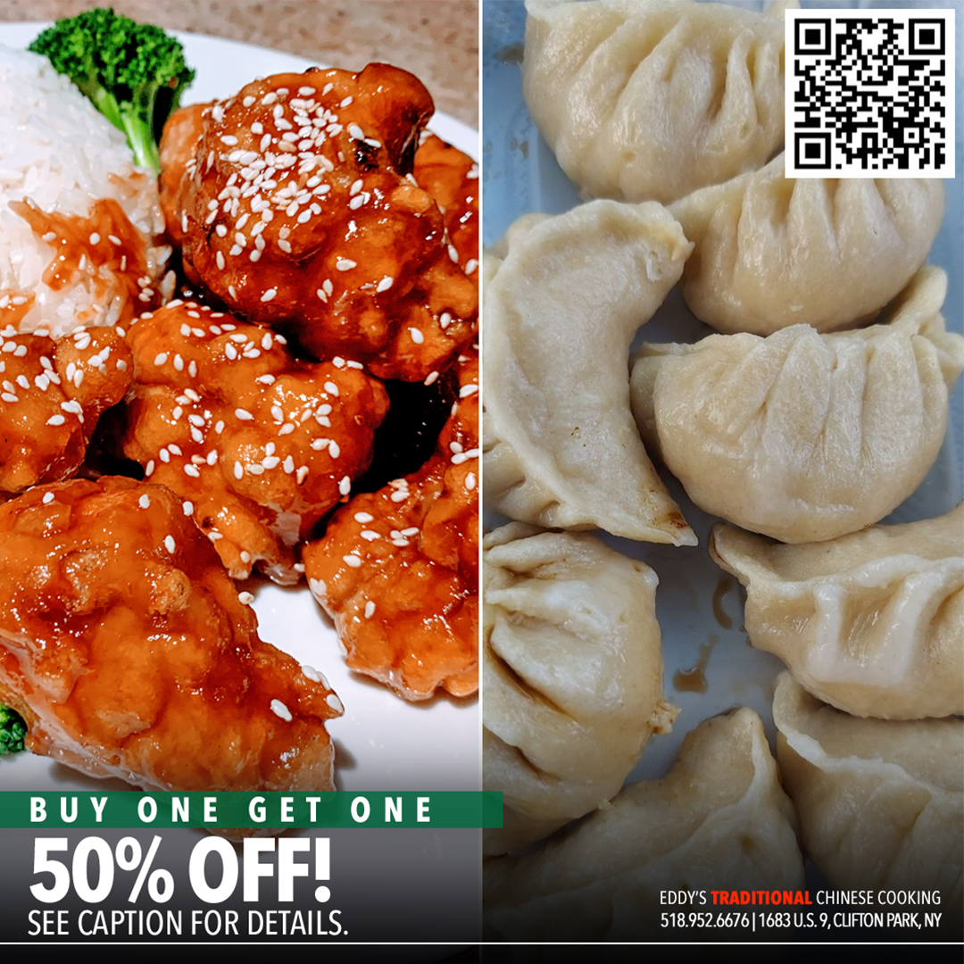 💥 Buy one get one 50% off promotion 💥

Available Monday, Tuesday, and Thursday only for these items:

- Steamed Chicken Dumpling
- General Tso’s Chicken
- Sweet Sour Chicken
- Chicken with Broccoli
- Sesame Chicken

Take advantage today!
–
#NewYork #CliftonPark