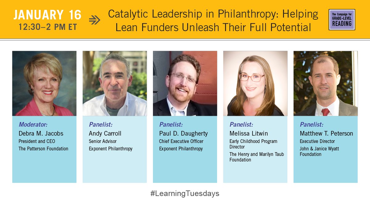 Join @readingby3rd + @ThePattersonFdn on 1/16 for a funder convo w/ @exponentphil to learn about their catalytic leadership framework - a transformational philanthropic leadership style enabling lean funders to achieve big results for communities REGISTER: ow.ly/oIcO50PMf8y