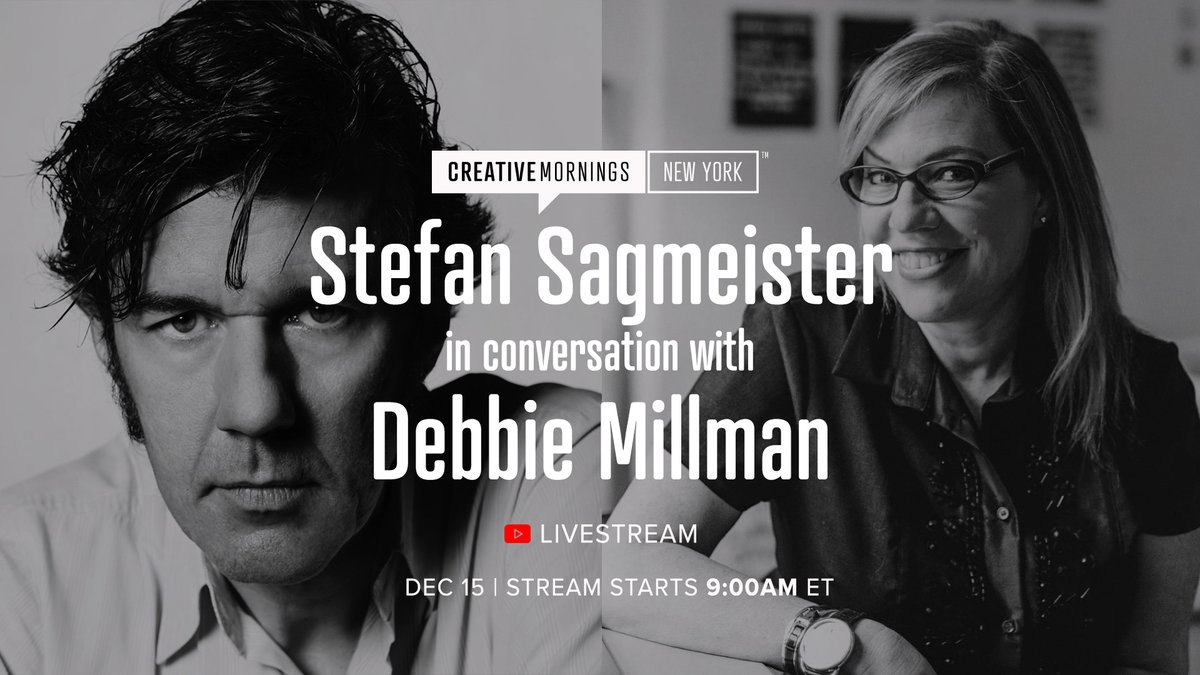 You can watch the replay of the livestream of @debbiemillman's interview with Stefan Sagmeister at @NewYork_CM now: creativemornings.com/talks/stefan-s… #CMNYC #CMpain