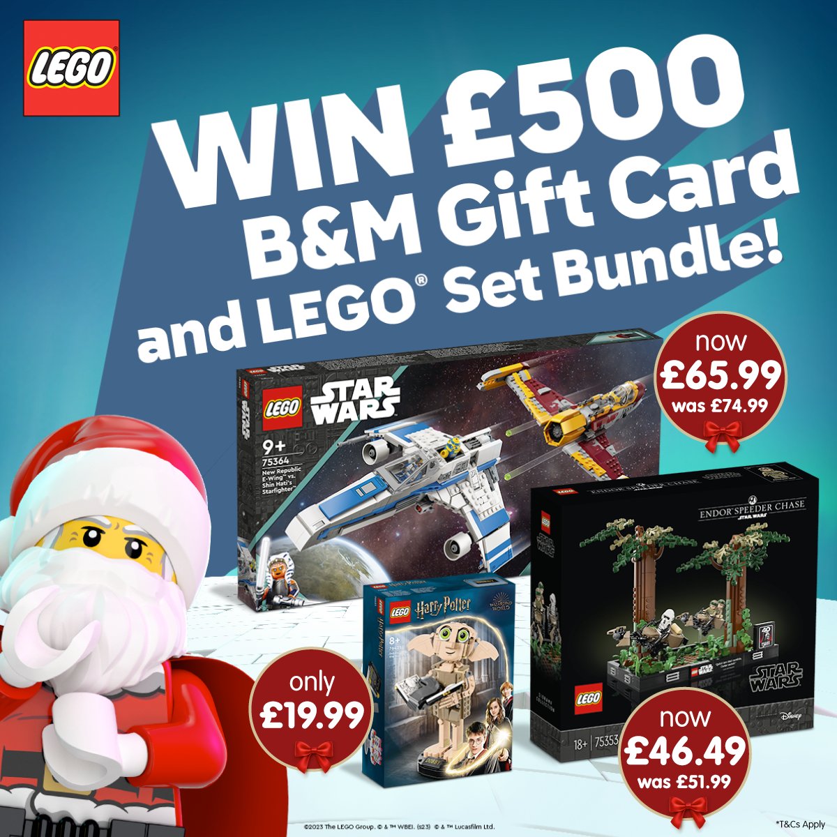 🎄🎅 #COMPETITION TIME 🎄🎅 It's the perfect time of year for LEGO - so we've teamed up to giveaway a £500 B&M Gift Card PLUS a LEGO bundle to ONE lucky winner! For a chance to #WIN, simply; 1) FOLLOW US 2) RT 3) COMMENT #BMLEGO Competition ends 9am 22/12/23