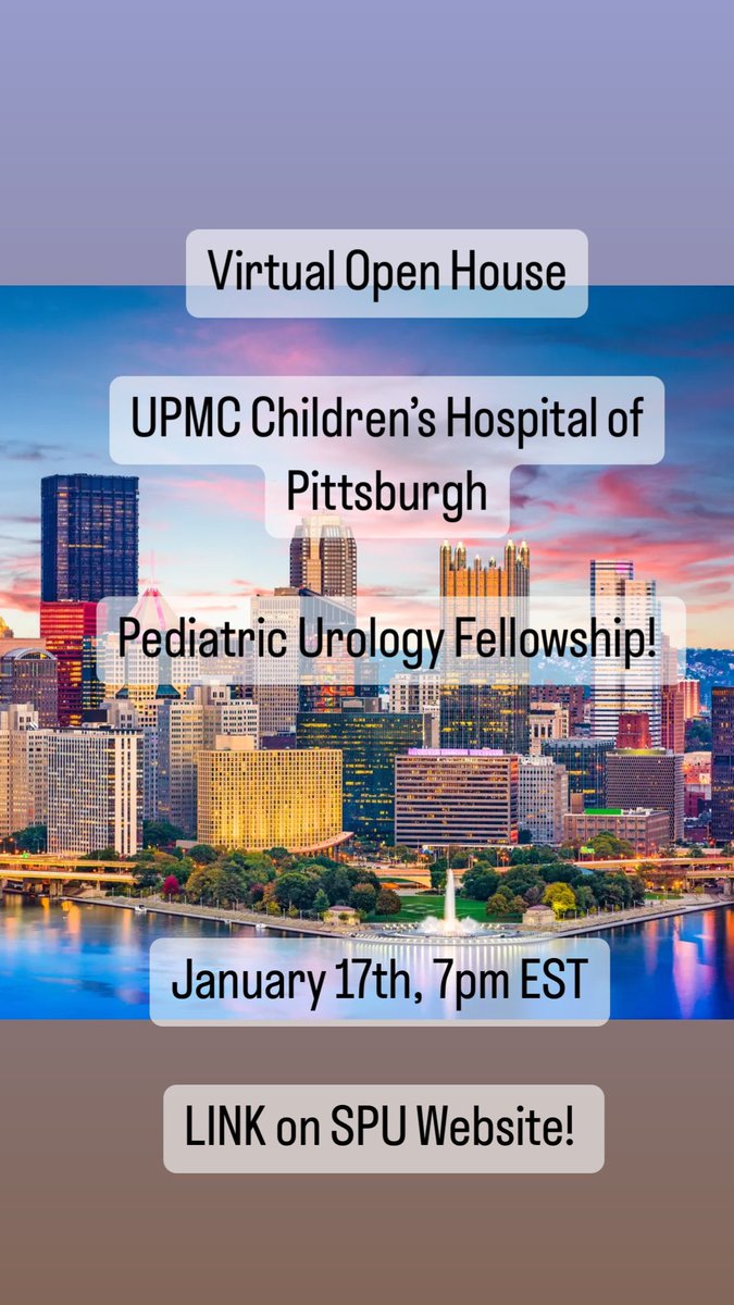 Join us to learn more about our pediatric urology fellowship on Jan 17th, 7pm EST! Virtual link on SPU website! @UPMCUrology @upmcpedsurology @SPU_Urology