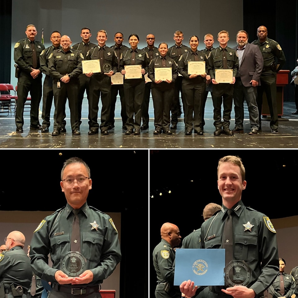 Congratulations to our eleven cadets who graduated from the Law Enforcement Academy last night. Cadet Quang received the Medalion Award, and Cadet North was recognized as the most Proficient in Firearms. We are so proud. Welcome to the CCSO Family! #CCSOFL #graduation