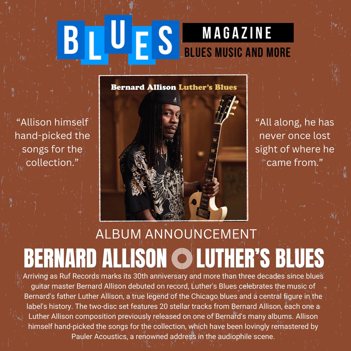 “All along, he has never once lost sight of where he came from” BluesMagazine the new album BERNARD ALLISON LUTHER’S BLUES! ➡️ bluesmagazine.nl/bernard-alliso… 🔥𝐏𝐑𝐄 𝐒𝐀𝐕𝐄 𝐘𝐎𝐔𝐑 𝐂𝐎𝐏𝐘: orcd.co/wal73mx @BAmusicALLISON @BluesBrat