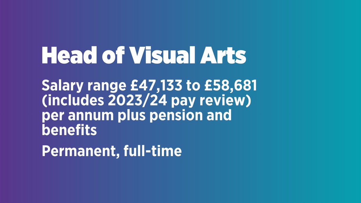 Monday is the deadline to apply for our Head of Visual Arts role!

We are seeking an inspirational and confident individual to lead our work in this area as part of our committed and knowledgeable team 💡

🚨 5pm, 18 December 2023.

Learn more: pulse.ly/u4s9zhxfy1