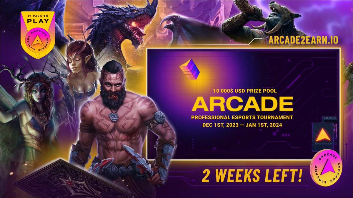 Ladies, gents, huntresses and wizards! Casual reminder: ⚔️🏆@Arcade2Earn x @AetherGamesInc Two weeks left until $10,000 USD professional Tournament resolution! You still have quite some time left to enter the fray or step up your #Esports performance. See you on the…