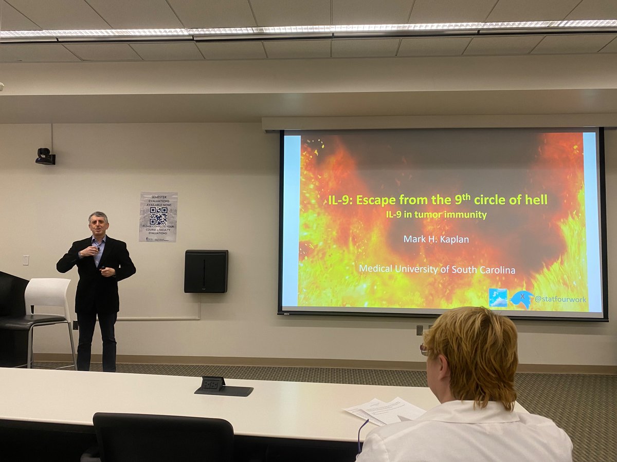 Dr Mark Kaplan @statfourwork @IndianaUniv gives the last #Microbiology and #Immunology #seminar of the year @MUSC_MI @MUSChealth on interleukin-9 in solid tumors, Dante’s “9th Circle of Hell”!!!