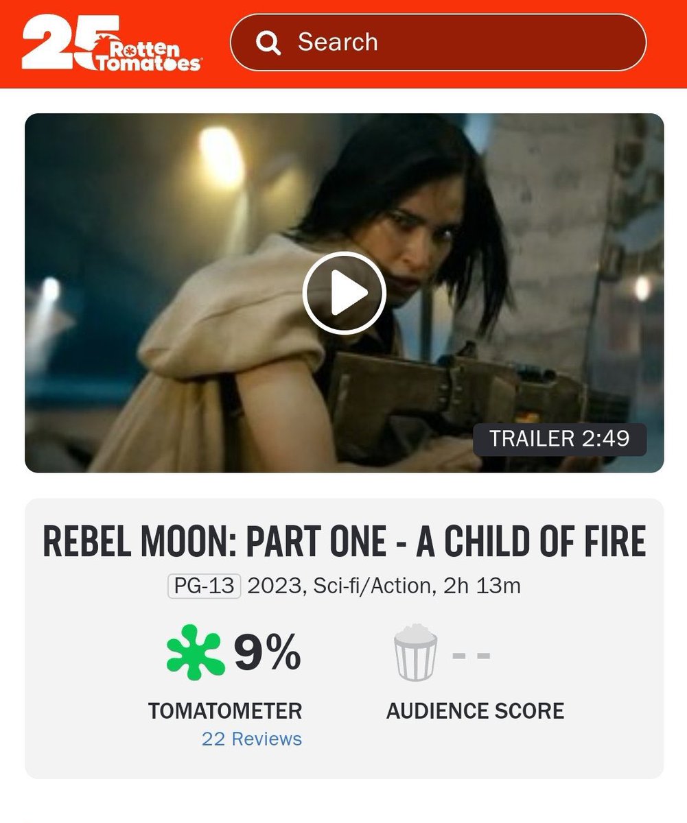 Zack Snyder'ın 'REBEL MOON - PART 1' filmi Rotten Tomatoes'ta %9 skorla çıkış yaptı.