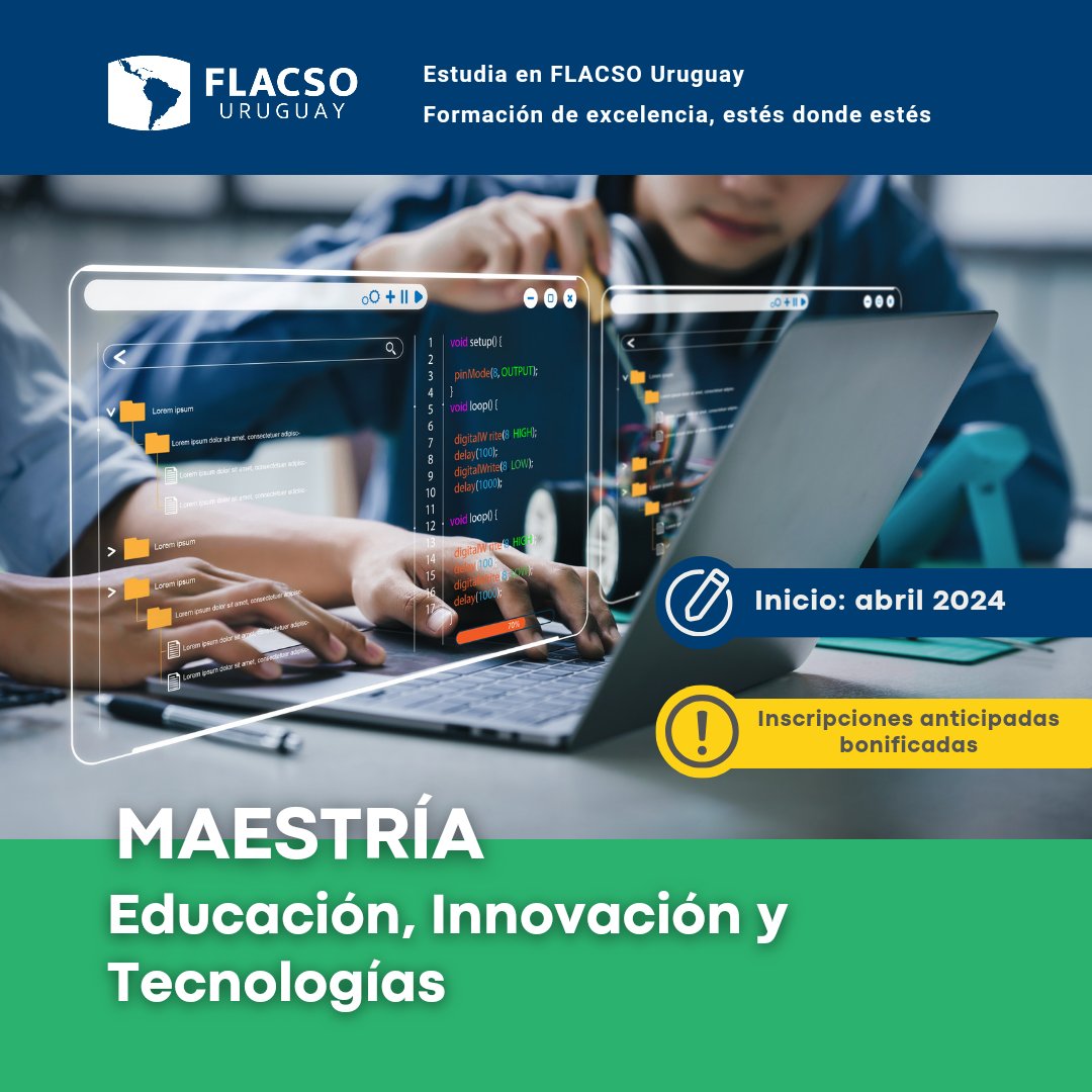 La Maestría EduTIC propone formar profesionales de alto nivel en educación, innovación y tecnologías, con capacidad y autonomía para el diseño y desarrollo de políticas, programas y proyectos de educación en línea y de inclusión de las TIC en el aula.
ℹ️flacso.edu.uy/web/formacion/…
