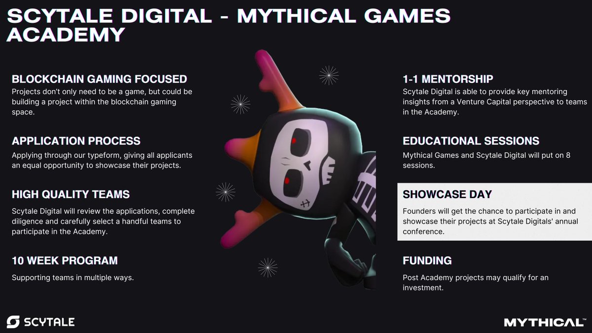 What is #showcaseday? Last year #scytaleacademy participants presented to hundreds of investors &amp; industry leaders at #decentralizedlugano. This year #web3gaming startups will have the same opportunity.  Check out the highlights below ⬇️&amp; apply here: scytale.digital/academy.