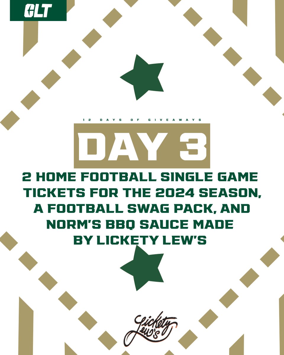 Charlotte49ers's tweet image. ❄️12 𝓓𝓪𝔂𝓼 𝓸𝓯 𝓖𝓲𝓿𝓮𝓪𝔀𝓪𝔂𝓼❄️

On the third day of giveaways, we have 2 home 🏈single-game tickets (2024 season), a football swag pack, and Norm's BBQ Sauce by Lickety Lew's. 
How to win:
💻 Follow: Us and @CharlotteFTBL
♥️ Post
🔃 Repost
💭 What game are you going to?