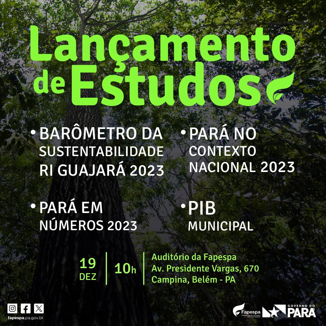 A Fapespa irá fazer o lançamento de mais 4 estudos na terça-feira, dia 19, às 10h, no prédio-sede da fundação.

Eles fornecem conhecimentos sobre a realidade socioeconômica do Estado, possibilitando a efetividade nas decisões, implementação e avaliação das políticas públicas.