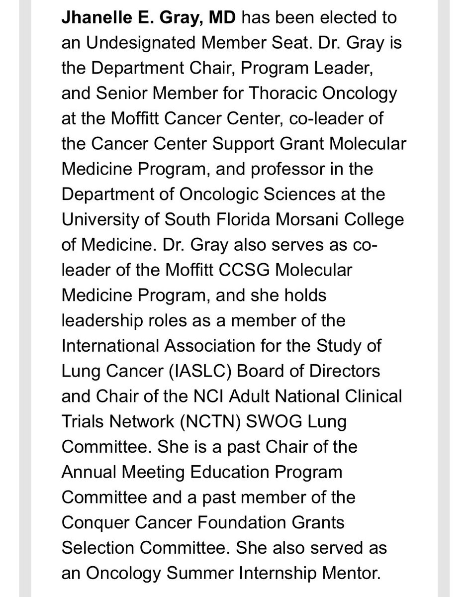 Congratulations to my friend, colleague and SWOG Lung Chair @JhanelleGray on her election to ASCO board of directors. Bravo! 👏👏👏 @ASCO @IASLC