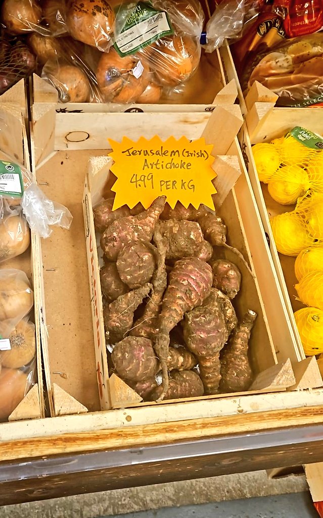 We've hit the bigtime 😄💪 Check out our jerusalem artichokes for sale in an actual greengrocers!