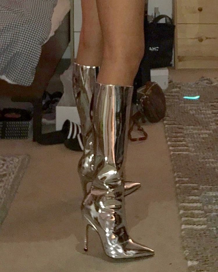 silver knee high boots