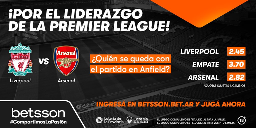#arsenal y #liverpool juegan el partido más saliente de la #premier ! Y <a href="/Betsson_ARG/">Betsson Argentina</a> quiere que vos también hagas tu mejor jugada! Entrá al link u seguí ganando! 

pba.betsson.bet.ar/apuestas-depor…