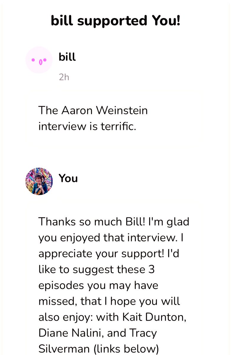 Thanks Bill for your kind feedback and support! Because he loved the episode with @AaronJWeinstein 
leahroseman.com/episodes/aaron… 
I suggested 3 episodes with @dianenalini @TracySilverman @KaitDunton My @kofi_button : ko-fi.com/leahroseman