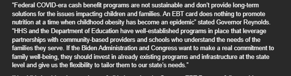 Iowa declines to participate in Summer EBT program. @IAGovernor says covid-era relief is not sustainable and does not promote nutrition at a time when childhood obesity has become an epidemic. #ialegis #IaGov