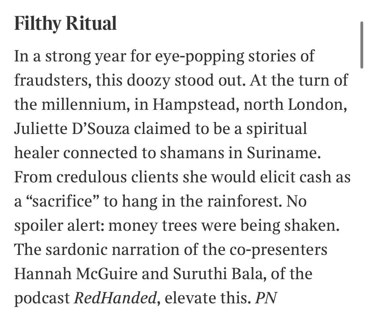 RedHanded (@redhandedthepod) on Twitter photo Thank you <a href="/thetimes/">The Times and The Sunday Times</a> and <a href="/PatriciaNicol/">Patricia Nicol</a> for listing Filthy Ritual in your top podcasts of the year! ♥️
apple.news/AwfESGB0GRHm7r… Thank you <a href="/thetimes/">The Times and The Sunday Times</a> and <a href="/PatriciaNicol/">Patricia Nicol</a> for listing Filthy Ritual in your top podcasts of the year! ♥️
apple.news/AwfESGB0GRHm7r…