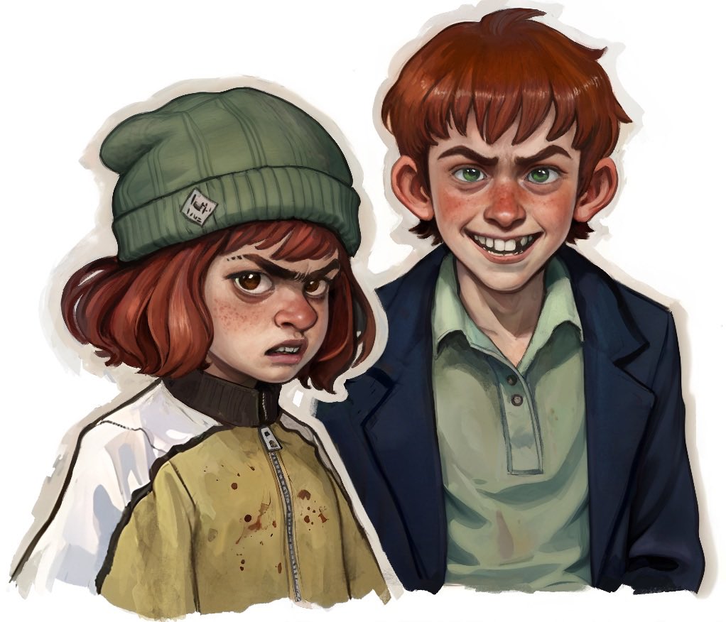 *groans* I have been through so many iterations of these two, and this is still just one part of a much larger WIP. Very willing to take critique on my favorite horrible goblin children at this point, just like with my Harry painting. I used Clip Studio Paint. #DiscoElysium