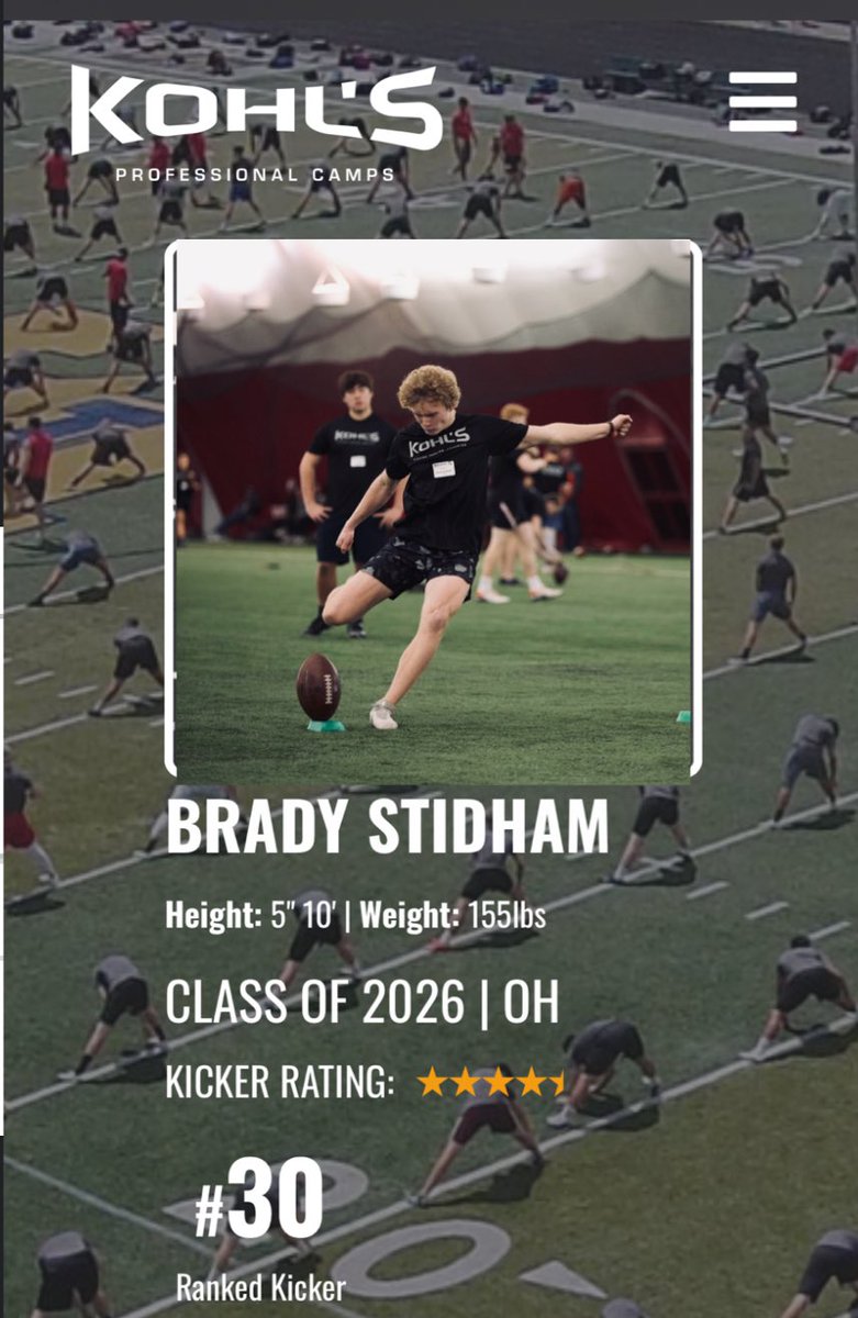 After a great camp in Chicago, I am honored to be a 4.5 ⭐️ kicker and 30th in the country!  <a href="/LHS_TigerFB/">Loveland Tiger Football</a> <a href="/jstidham919/">Jason Stidham</a> <a href="/damewood29/">Damewood28</a> <a href="/ACruse15/">Andy Cruse</a> @17colesmith #BeGreat