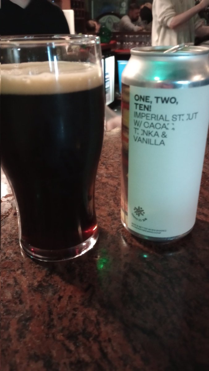 Drinking this crazy strong beer Boundary One, Two, Ten - it's an Imperial Stout at 10.8%! - at the John Hewitt pub in Belfast