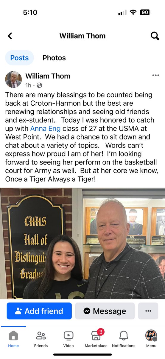 Anna Eng was back at CHHS today visiting with AD Bill Thom! #onceatigeralwaysatiger