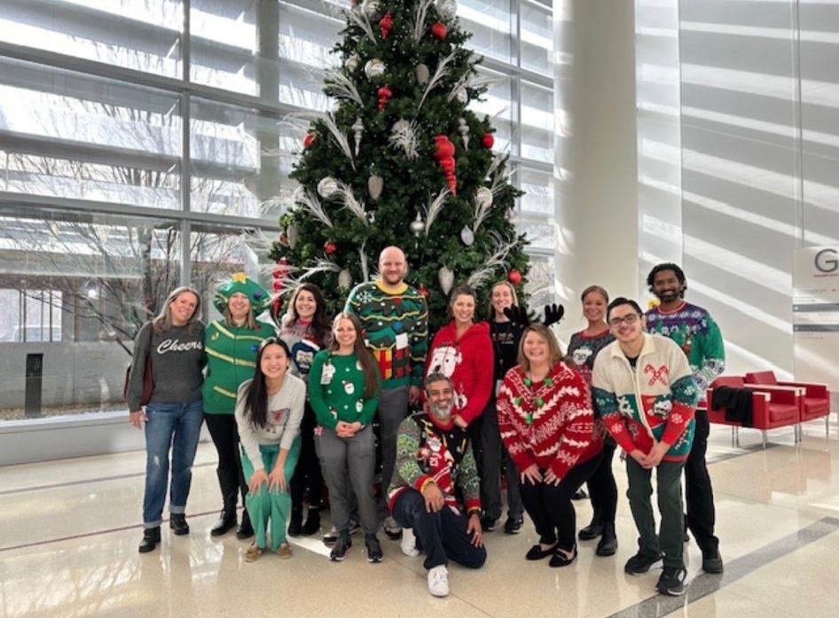 Happy Holidays from our inpatient stroke team! Note the fine selection of ugly sweaters 😁🎉