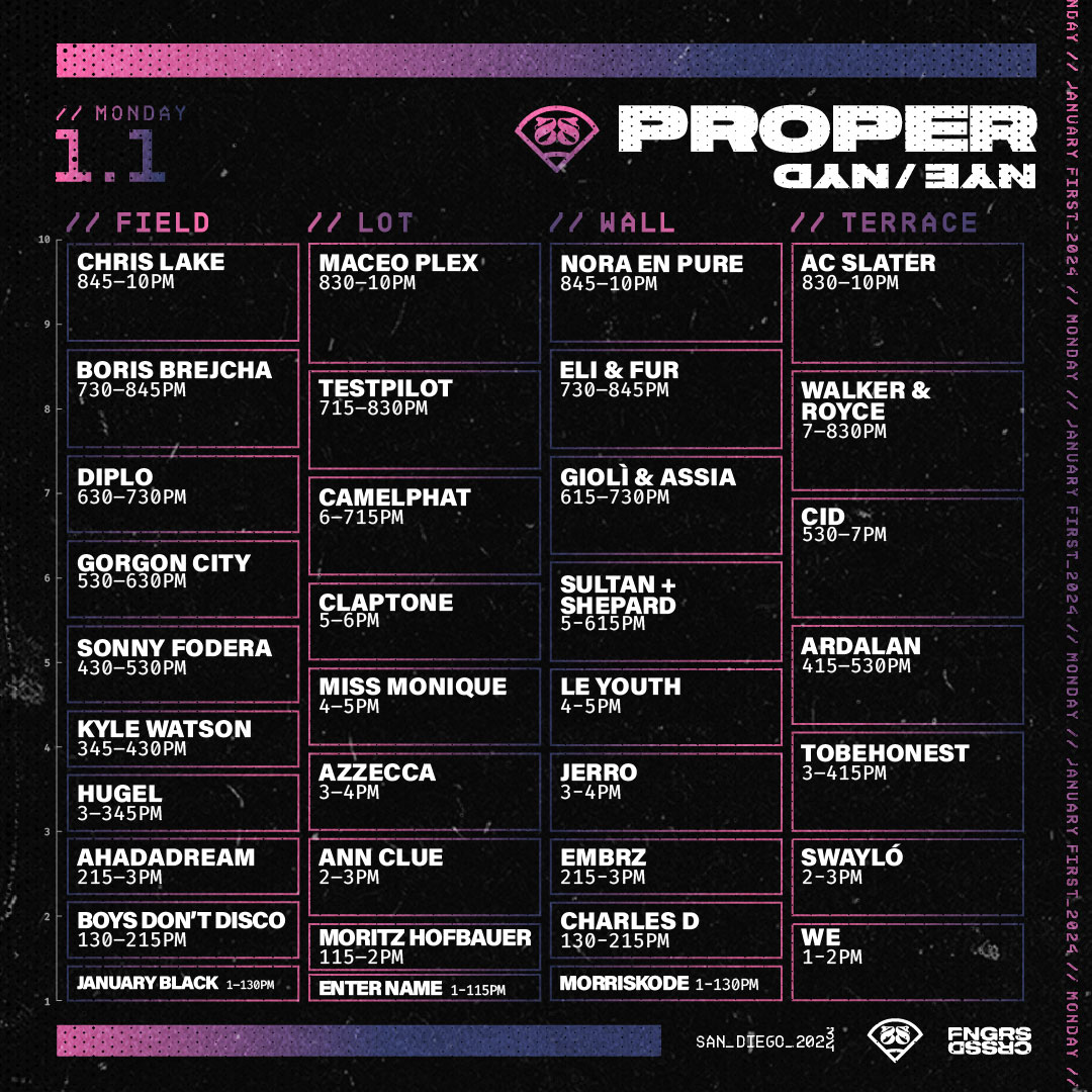Set times have arrived 🧬 Only 1 week until we take things back to @PetcoPark for round 2 of #ProperNYE!⚡ PS: It's LAST CALL for ALL tickets. #ProperNYE will be SOLD OUT BY THE HOLIDAY. LYTE Exchange coming next week! Tickets + Info >>> ProperNYE.com