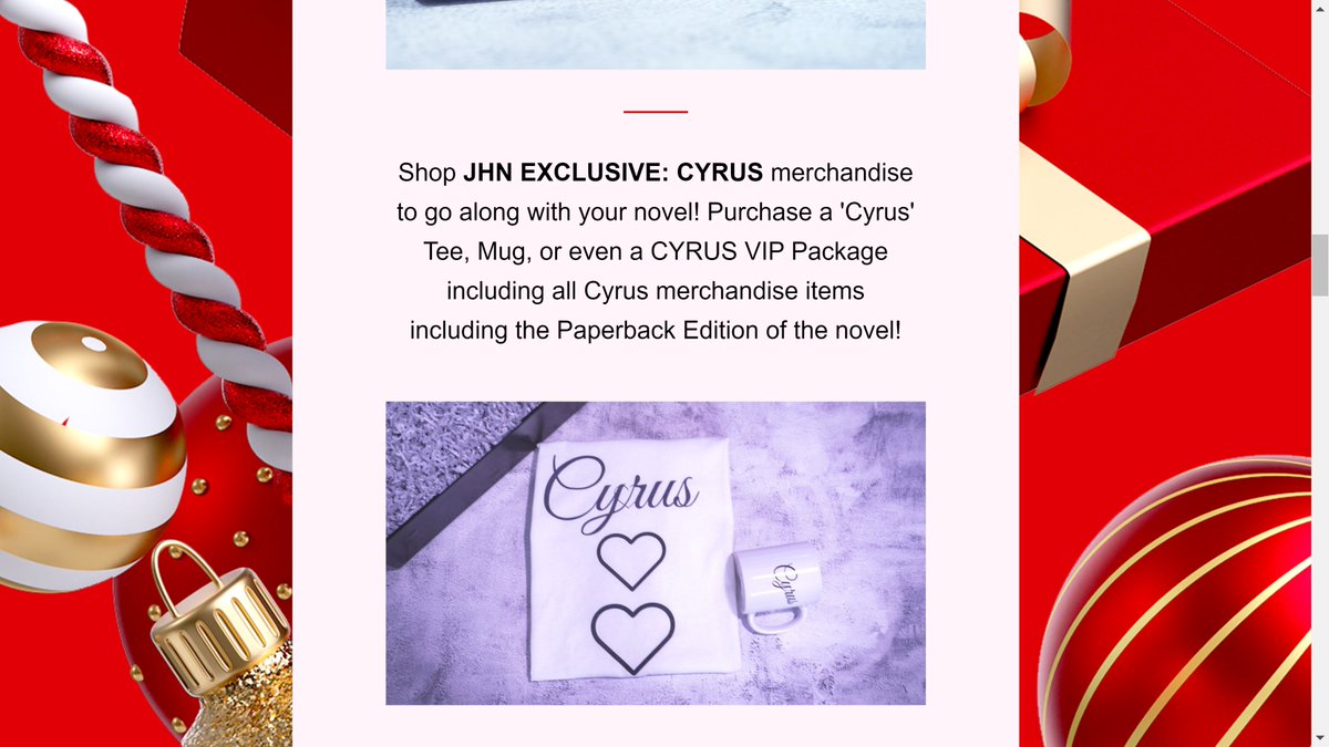 JHN EXCLUSIVE: CYRUS is available for a new low cost in Digital Format! Purchase JHN EXCLUSIVE: CYRUS merchandise at a holiday discount! ❄️⭐🖤💜
#christmas #christmasdeals #christmassales #books #writers #holidays2023 #holidays #holidaydeals