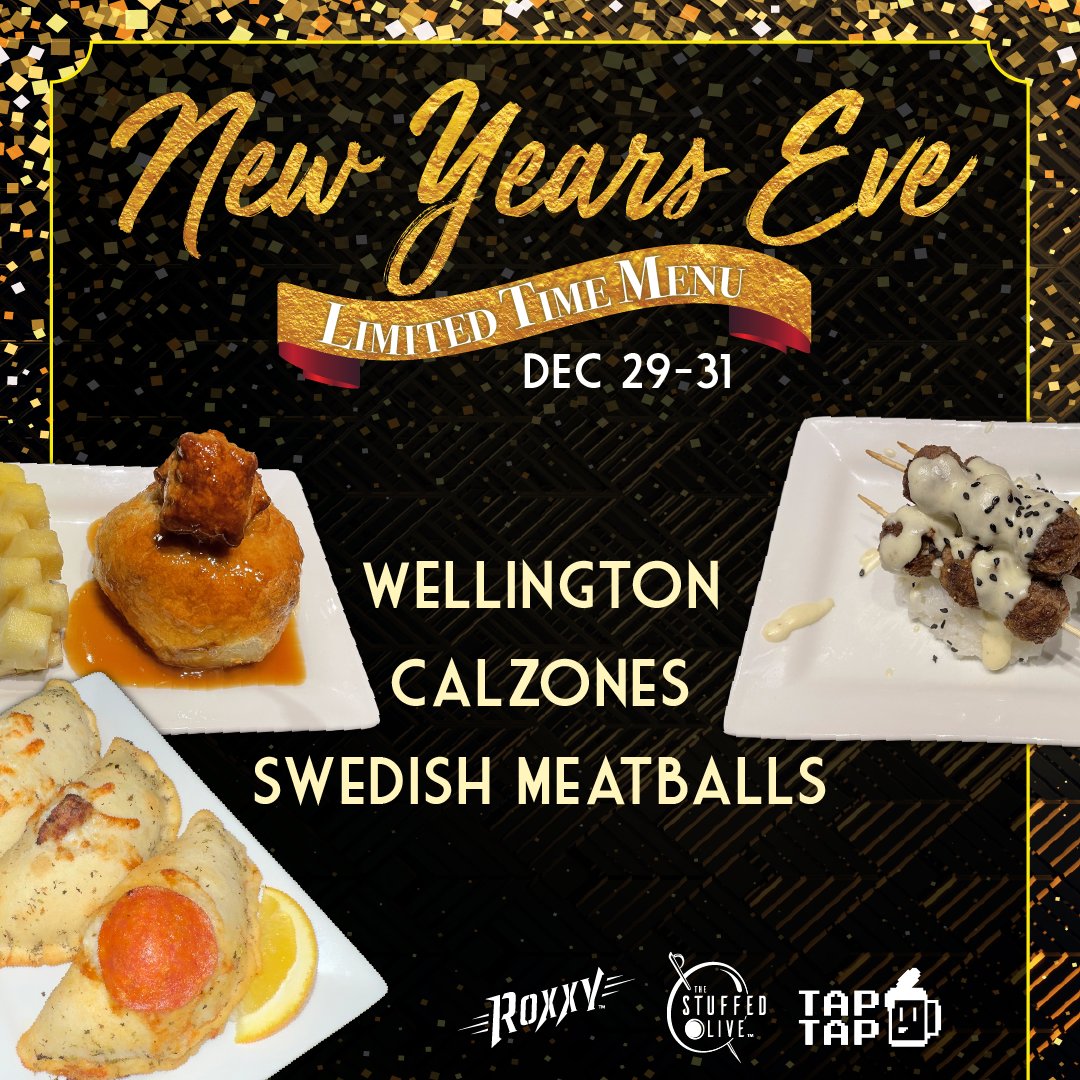 🎆New Year's Eve Limited Time Menu 🍽Wellingtons, Calzones, and Swedish Meatballs will be available Fri 29 through Sun 31!🎊 #roxxy #thestuffedolive #taptap #doubletap #downtowncedarfalls #newyears2024