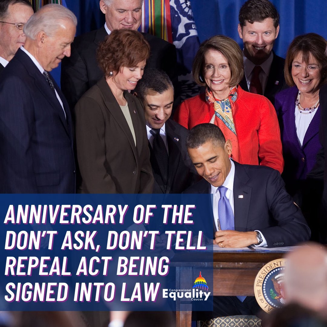 Today marks the anniversary of @BarackObama signing the “Don’t Ask, Don’t Tell” Repeal Act into law. Our service members should never have to hide who they are or who they love to serve in uniform.