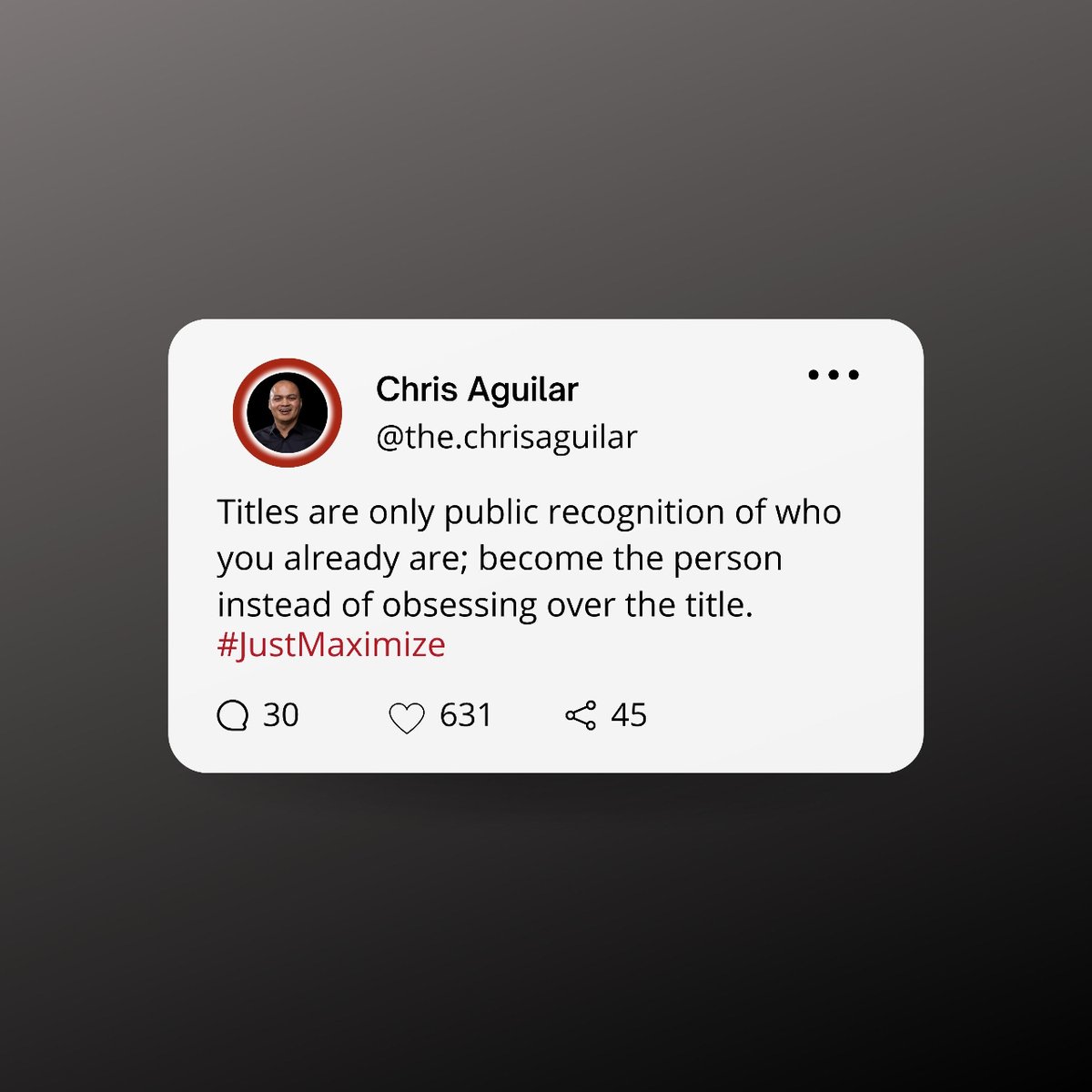 👏📈Titles are only public recognition of who you already are: become the person instead of obsessing over the title 💯📚 #realestate #investment #realestateagent #realestateinvesting #invest #investors #tca #motivationeveryday #smallbusiness #thechrisaguilar