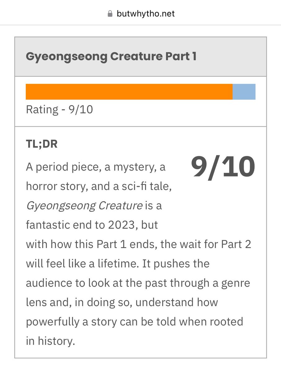 #GyeongseongCreature Part 1 is given rating 9/10 by ButWhyTho

#경성크리처
#HanSoHee
#한소희