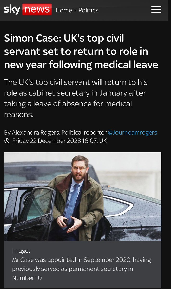 Of course this might be a coincidence, but it’s very difficult not to notice how this period of ill health for Simon Case coincided really quite perfectly with Module 2 of the Covid Inquiry. news.sky.com/story/amp/simo…