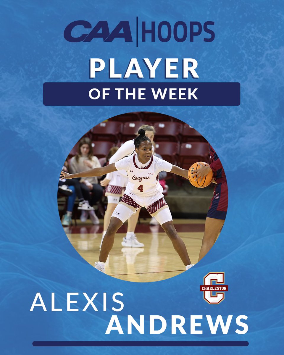 CAA Basketball (@caabasketball) on Twitter photo 🏀 Women's #CAAHoops Player of the Week
<a href="/CofCWBB/">Charleston Women’s Hoops</a>'s Alexis Andrews averaged 23.5 points per game, leading Charleston to back-to-back wins to close out its non-conference slate.
➡️ bit.ly/3NDYx1c 🏀 Women's #CAAHoops Player of the Week
<a href="/CofCWBB/">Charleston Women’s Hoops</a>'s Alexis Andrews averaged 23.5 points per game, leading Charleston to back-to-back wins to close out its non-conference slate.
➡️ bit.ly/3NDYx1c