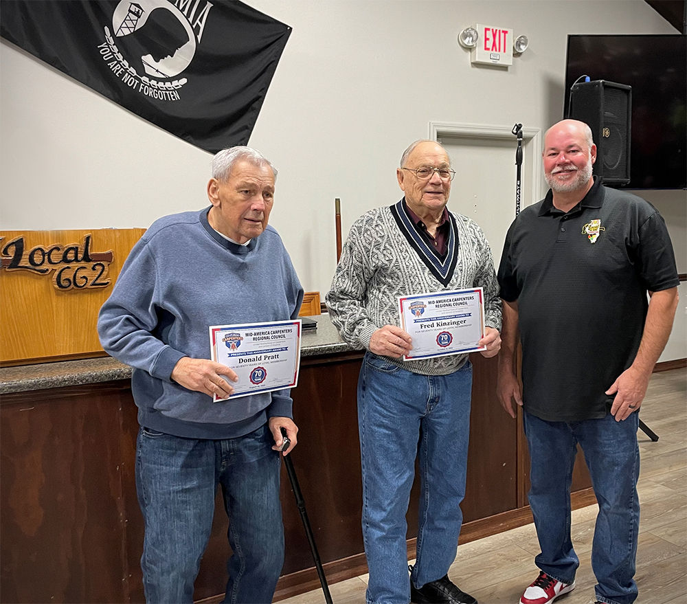 MidAmCarpenters's tweet image. Special congrats to our #Local1185 Brother Raymond Vandemerkt for receiving his 75-year pin and #Local62 Brothers Don Pratt and Fred Kinzinger on receiving their 70-year pins! Congratulations to all and thank you for your years commitment and service.