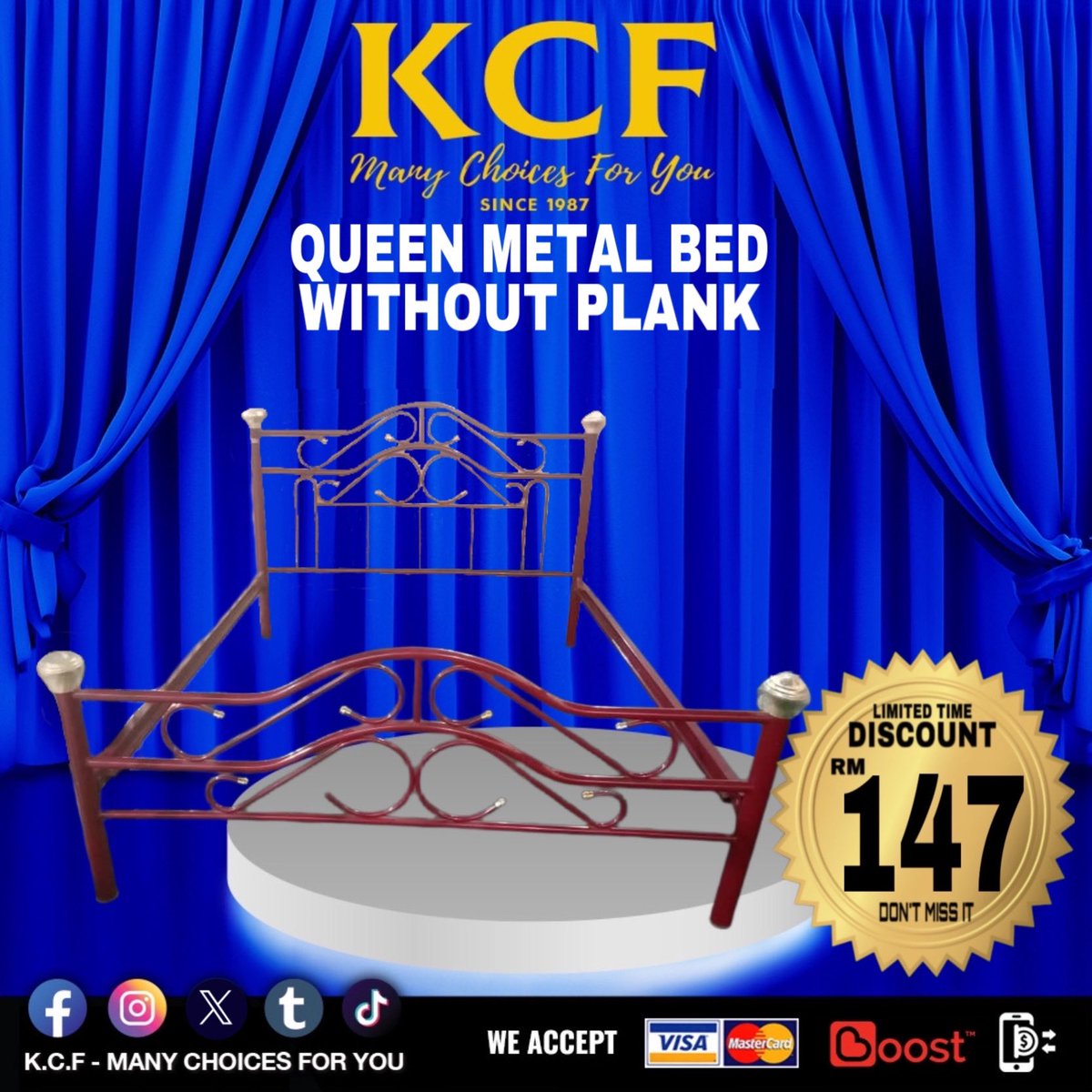 #NewProduct 🔥 

#MetalQueenBed #RM147
 
❤️🧡💛💚💙💜🖤🤍🤎

#KCF💗

 #ManyChoicesForYou💘

#Boost ✅ are available.

#DebitCard ✅, #CreditCard ✅and 
#OnlineBanking ✅ are acceptable.

#Installment ✅0% interest for #PublicBank creditcard member. 

#Whatsapp 📲 > 014-555 6698