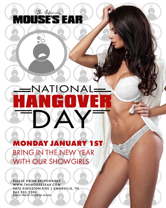 Hangover? Join the club! Don't let a little headache stop you from starting 2024 off right! BYOB and have some fun with us! . . . #NationalHangoverDay #Jan1 #NewYear #Hangover #MousesEar #Knoxville #2024