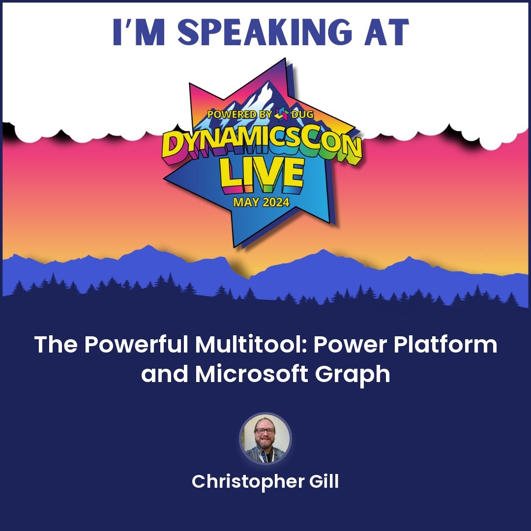 cgill's tweet image. What a great surprise going into a holiday weekend! I&apos;m privileged to be speaking again at the @DynamicsUG #DynamicsConLIVE in May with a new and intriguing session!

Can&apos;t wait to build and deliver this Powerful Multitool session combining #PowerPlatform and #MicrosoftGraph!