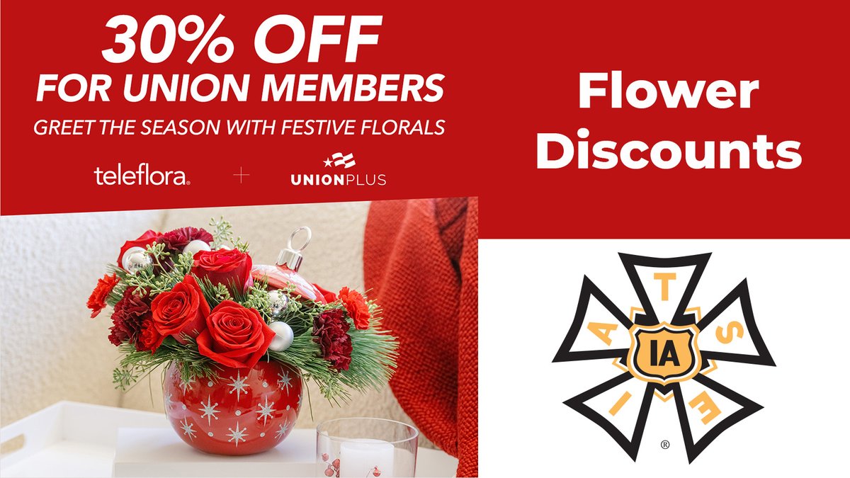 Union members, enjoy 30% off Teleflora's holiday collection! From show-stopping centerpieces to decadent chocolate treats, let the holiday magic inspire your gift! Ends 12/25; shop now: unionplus.click/y23