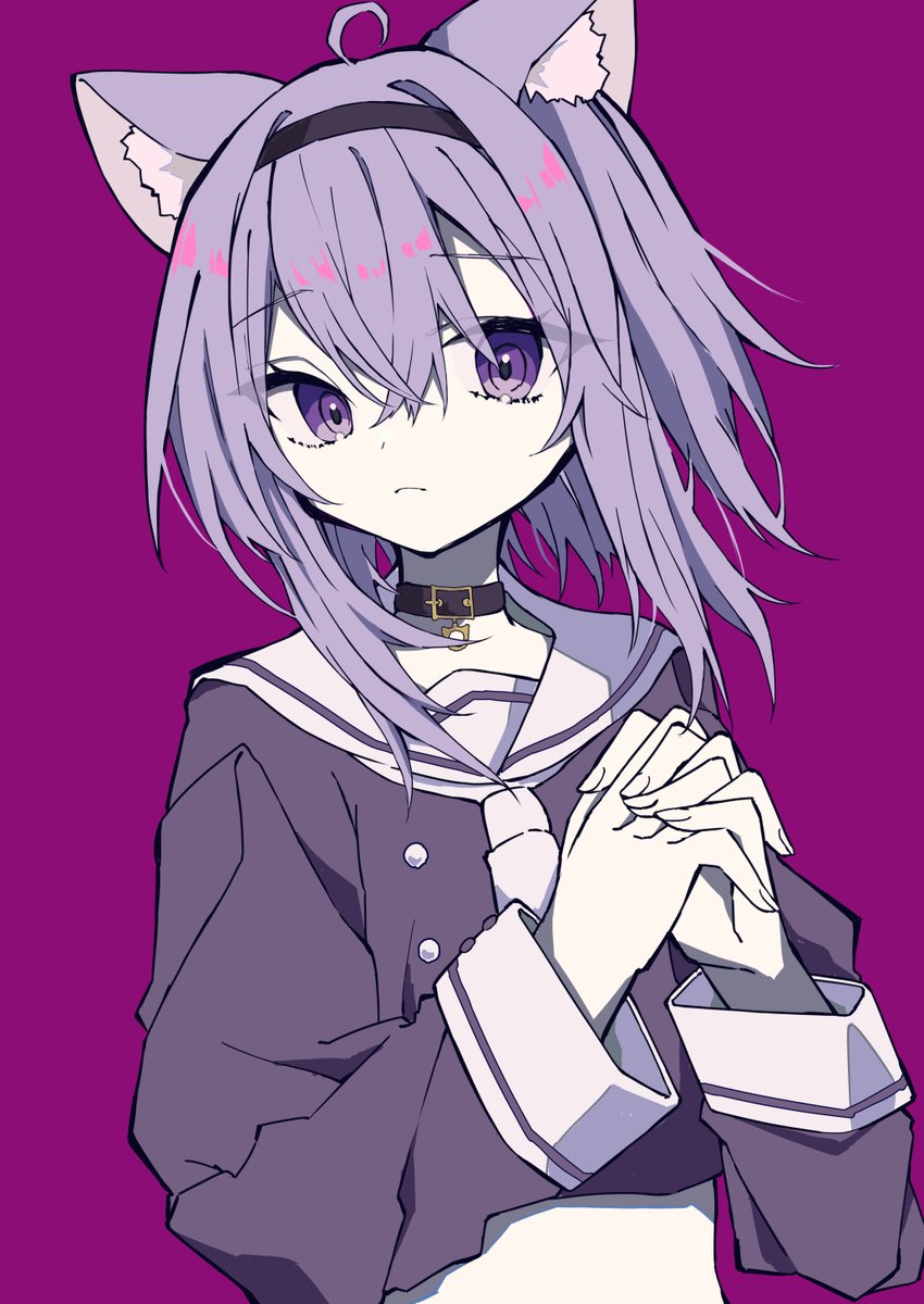 nekomata okayu ,nekomata okayu (3rd costume) 1girl animal ears solo cat ears purple eyes purple hair own hands together  illustration images